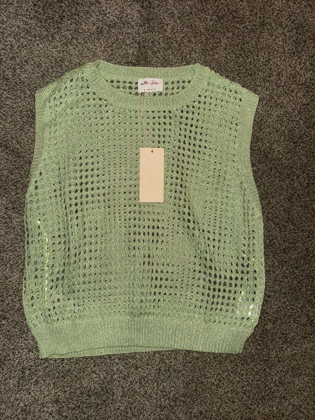 Allie Rose Green Metallic Open Knit Sweater Vest Size L
